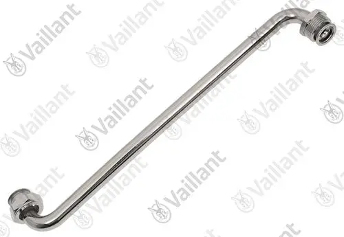 Vaillant Rohr mit gebogenem Ende, geeignet für Rohrverbindungen in Heizungs- oder Sanitärsystemen, aus Metall gefertigt.